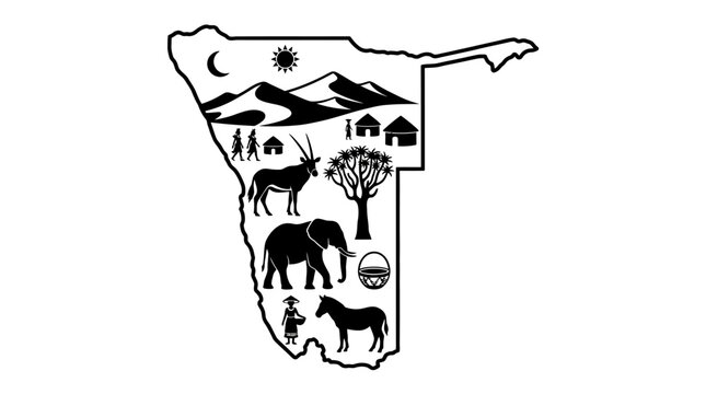 Black and white Namibia map icons.