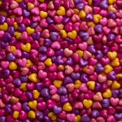 Obraz premium Purple, yellow, pink, burgundy – these color variations, arranged in tiny heart shapes, are used for background images and wallpapers.