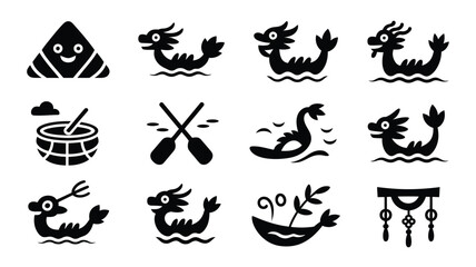 Obraz premium Set of dragon boat festival symbols and traditional icons for seasonal chinese holiday.