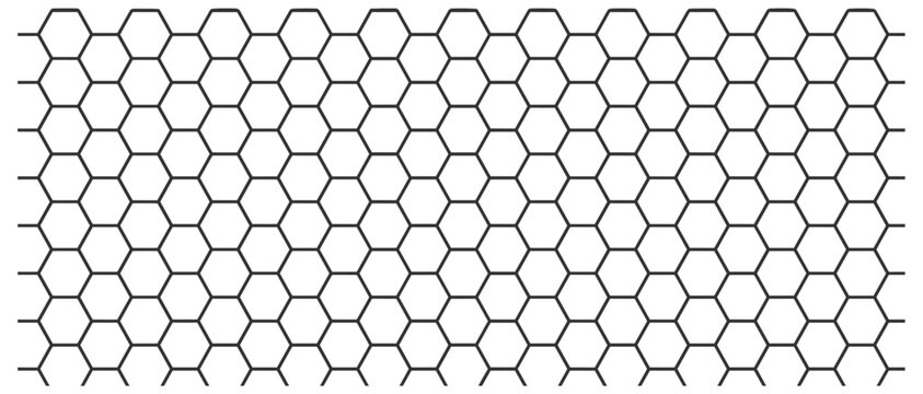 Seamless honeycomb hexagon grid texture, clean geometric mesh background with repeating abstract line pattern for technology material design vector