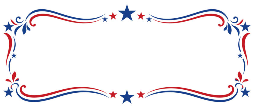 USA patriotic stars and stripes seamless pattern with red blue flag colors, american independence day border frame and freedom celebration vector