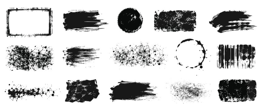 Distressed ink roller texture set with grunge stamp marks, dusty noise overlays, dirty print backgrounds, rough letterpress vector elements