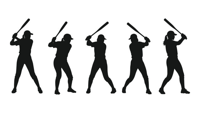 baseball player silhouettes on white background silhouette sport action team game
