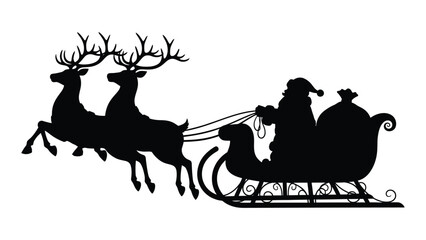 santa claus riding sleigh silhouette on white background reindeer christmas holiday © MDSAEEM