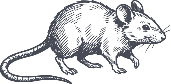 detailed hand drawn illustration of a mouse walking with black fill style and no white fills included for easy overlay