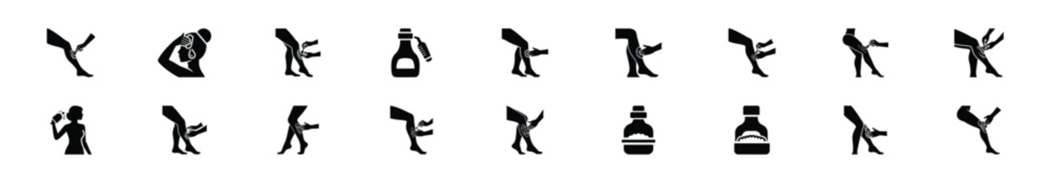Minimalist female sugaring treatment silhouette icon set, women view and beauty vector icons