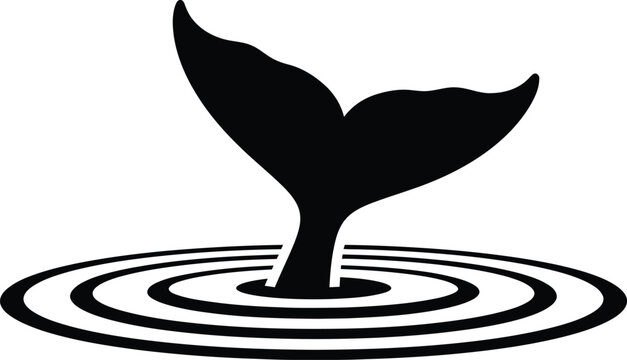 Whale tail diving into water creating concentric ripples vector illustration