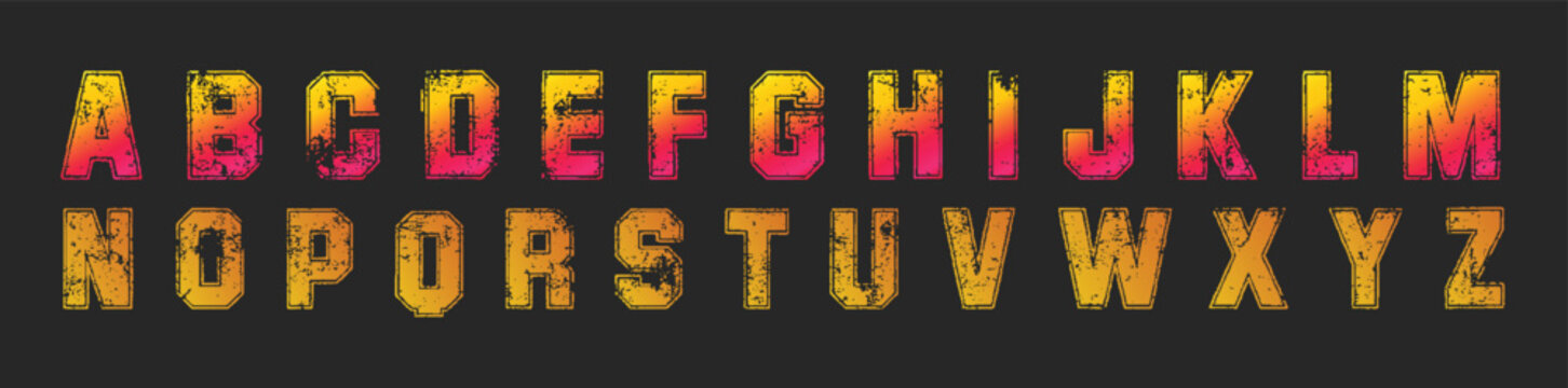 Distressed Vintage Alphabet Font with Uppercase Characters. Bold Grunge Typography Collection for Posters and Branding. Retro Textured Lettering Design