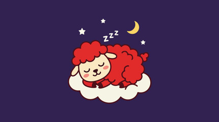 Fototapeta premium Sleeping sheep on a cloud. Cute night time illustration. Vector graphic isolated on dark background