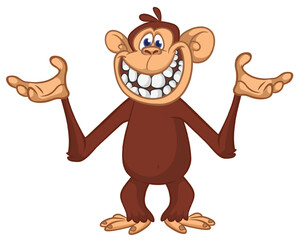 Obraz premium Cartoon funny monkey chimpanzee with cute face expression. Vector illustration isolated on white