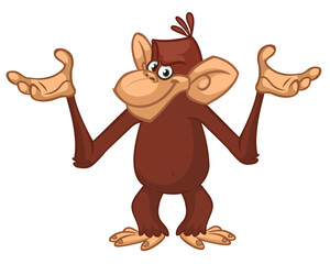 Obraz premium Cartoon funny monkey chimpanzee with cute face expression. Vector illustration isolated on white