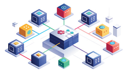 Fototapeta premium Artificial Intelligence Automation Workflow Diagram with Machine Learning Process and Technical CAD Blueprint Vector