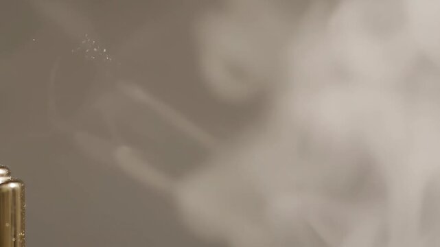 Perfume bottle with smoke, abstract background
