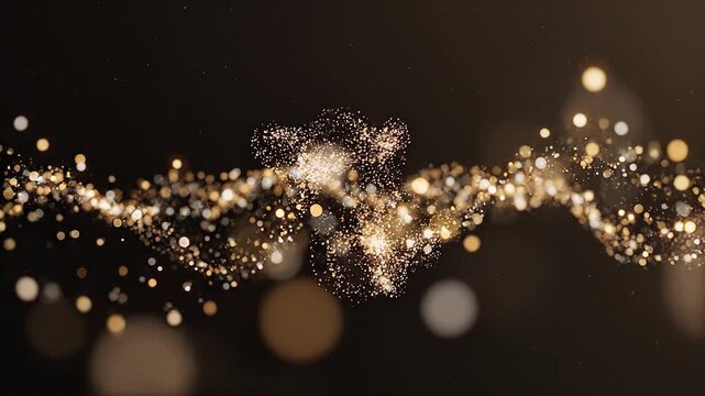 Luxury golden glitter particles swirling through a dark elegant background

