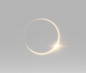 Abstract circular neon light beam with golden sun eclipse flare effect and magic glowing aura element for presentation layout