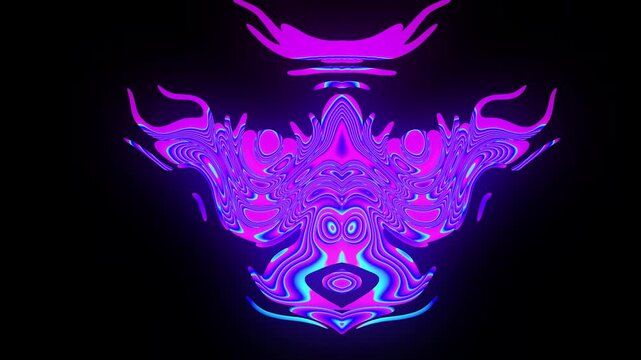 Acid or Psychedelic Animation, Abstract Faces and Expressions, Fashion or Night Club Concept, High Tech Trance of Devil or Gothic, Neon Lighting, VJ Loop for Backdrops and Backgrounds. 4K Futuristic.