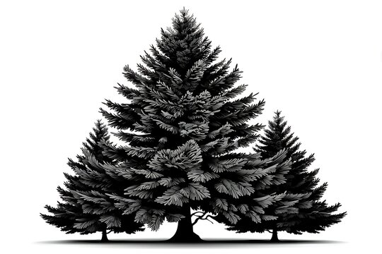 Black and white christmas tree with pine needles and trunk