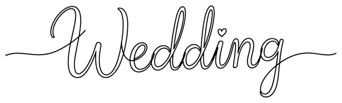 Wedding calligraphy text continuous line art, elegant handwritten script for marriage ceremony, minimalist bridal typography vector illustration