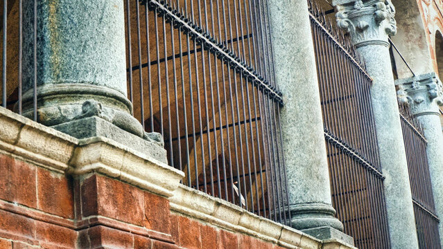 Close Up of Ancient Gothic Trifora Arches with Soft Shadows