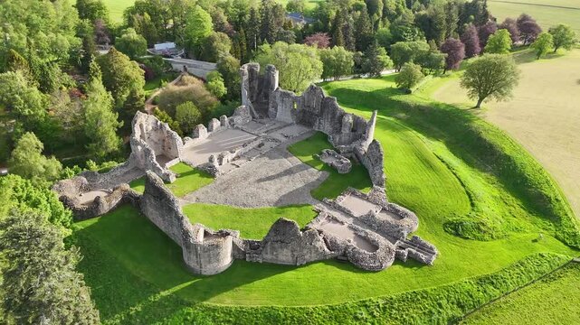 Smooth Drone Footage Revealing Kildrummy Castle One of Scotland's Most Important Medieval Castles
