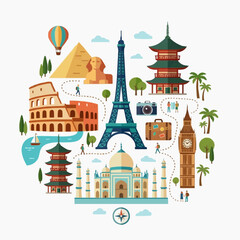 Fototapeta premium World famous landmarks and travel destinations illustration