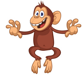 Obraz premium Cartoon funny monkey. Vector illustration isolated on white