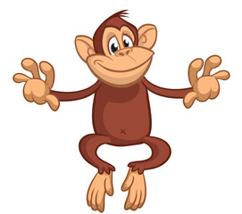 Obraz premium Cartoon funny monkey. Vector illustration isolated on white