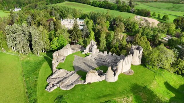 Aerial Perspective of Kildrummy Castle Thirteenth Century Fortress in Aberdeenshire Scotland
