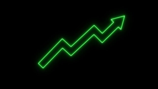 Neon green zigzag arrow pointing up on black background