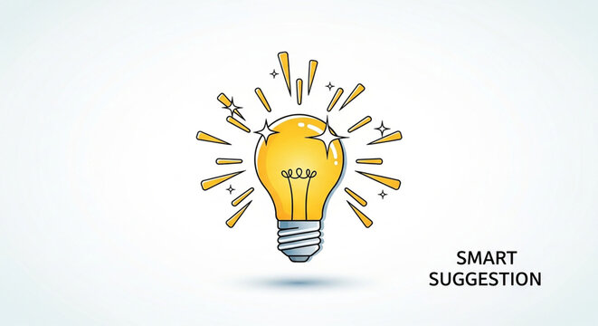 A bright glowing light bulb illustration symbolizing a smart suggestion concept in a clean vector graphic design