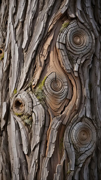 Macro detail of rough textured tree bark with knots environment abstract structure material roughness exterior wilderness perennial forestry ligneous close-up background backdrop