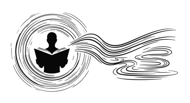 Reading person with flying book pages illustration