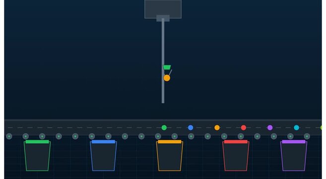 Automated color sorting machine animation process animation