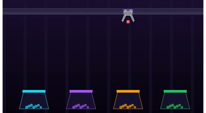 Automated robotic claw sorting colorful motion animation