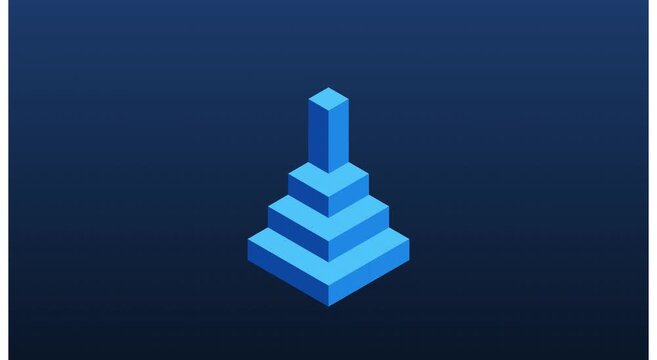 Isometric blue cube pyramid growth and data animation