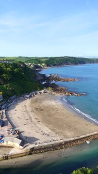 Looe Beach and Cliffs Aerial 4K