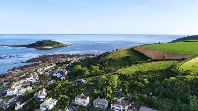 Looe Coast and Island Aerial 4K