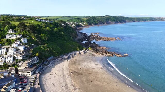 Looe Beach and Cliffs Aerial 4K
