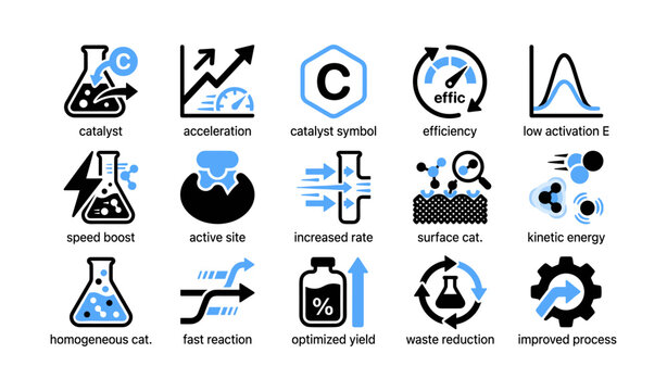 Catalysis icons illustrating reaction concepts in grid layout