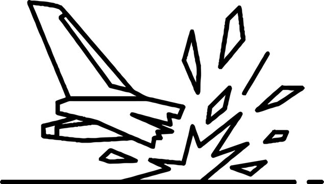Broken airplane wing crash illustration with debris pieces.