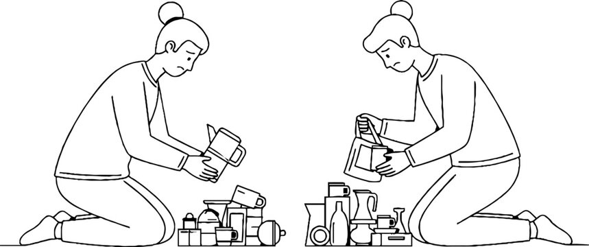 Two women organizing and sorting canned food items together.