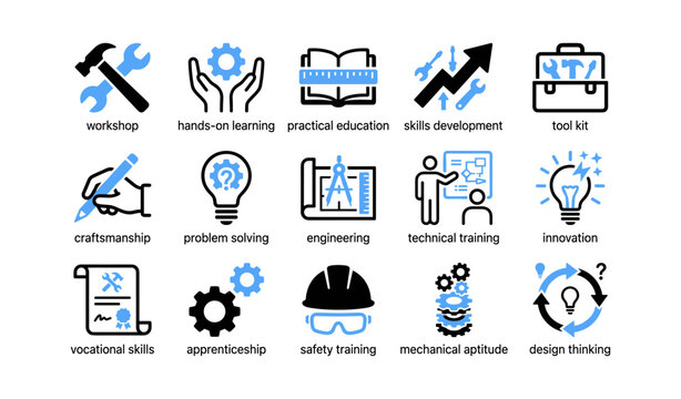 Technical skills and vocational training icons arranged in grid