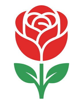 Minimal Red Rose Flower Icon Vector Illustration Isolated on White Background