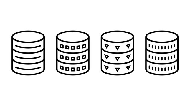 A set of four simplified line art icons representing stacked disks, possibly symbolizing databases or data storage.