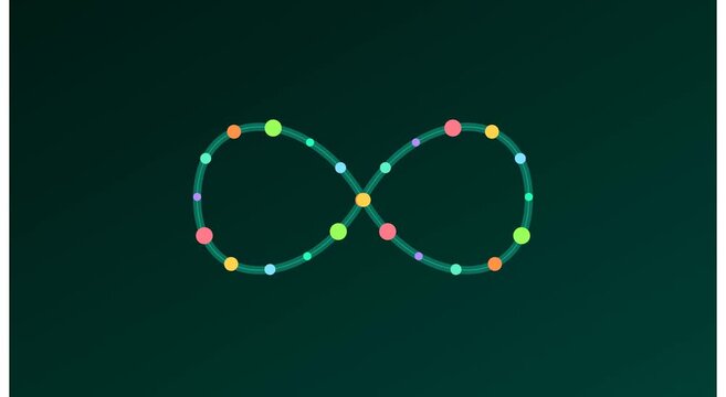 Animated infinity loop with moving colorful particles animation