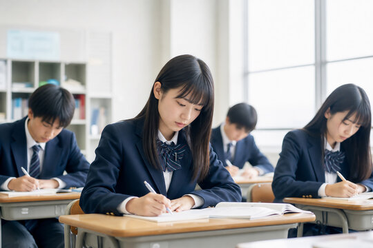 教室で勉強する日本の高校生たち Generative AI