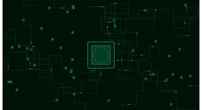 Digital circuit board hud interface with glowing data animation