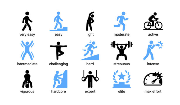 Activity intensity icons arranged in grid on white background