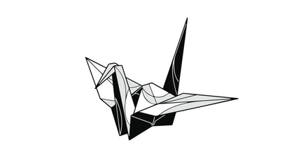 Fototapeta premium black and white origami crane on white background