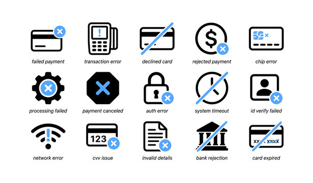 Payment error icons showing failed transactions on white background